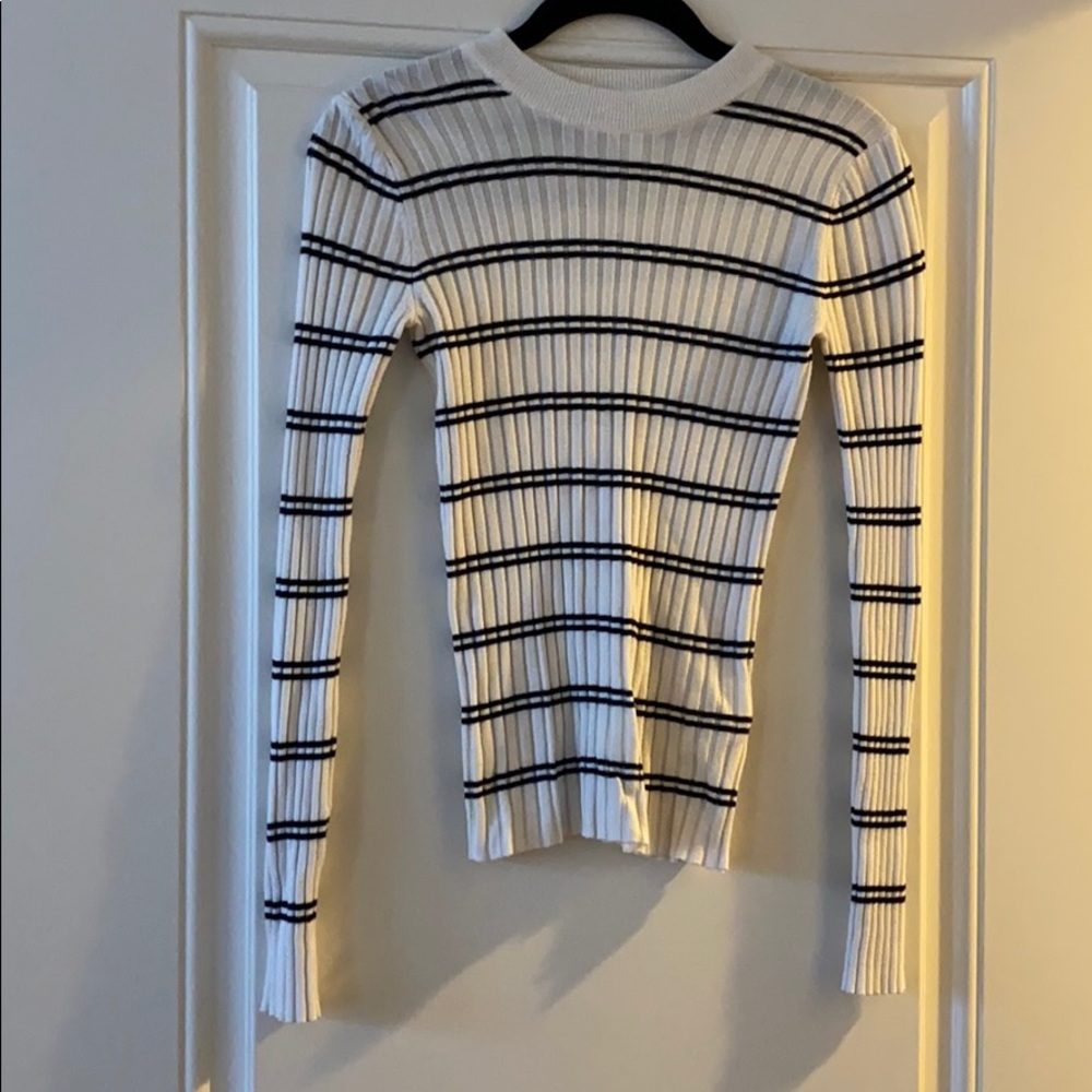 Black and white striped fitted sweater